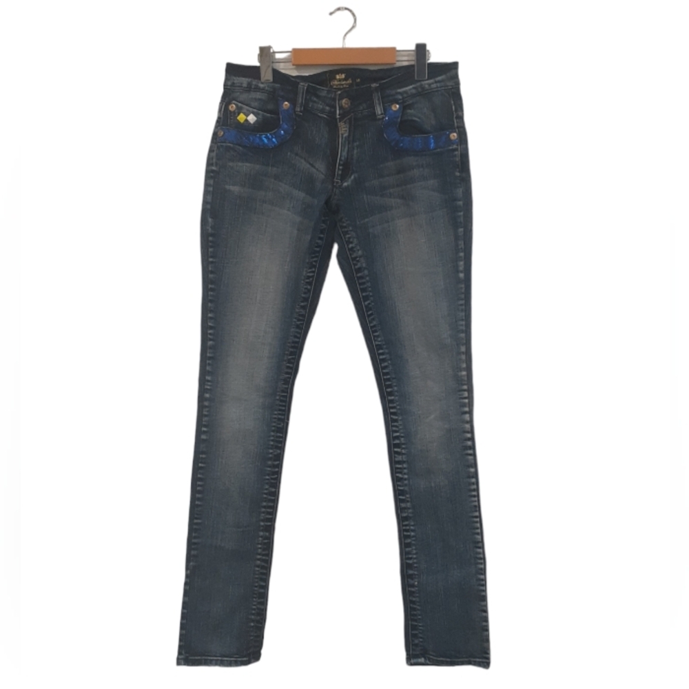 Akademiks Vintage Y2K Women's Embellished Slim Fit Jeans Blue Sequins Size 32
